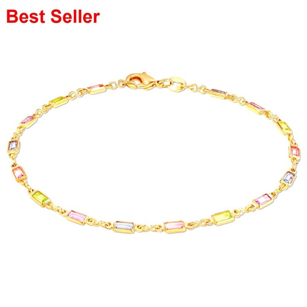 18K Gold Plated Baguette Multi Stone Crystal Bracelet, 7.5 Inches
